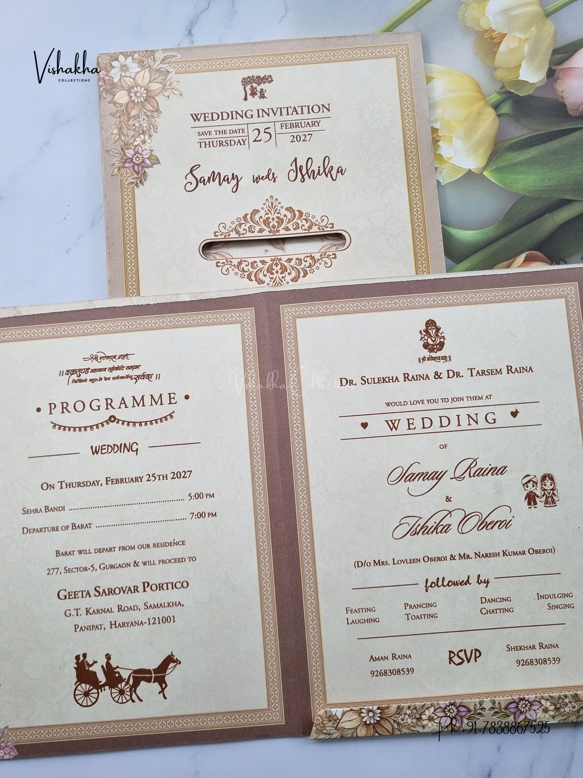 Semi Box Flower Hindu Muslim Christian Sikh Jain invitation Cards ATS-5366 – image 3