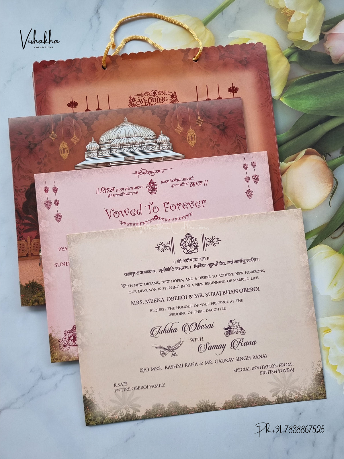 Semi Box Carry Bag Dulah Dulhan 3D Pop Up Hindu Sikh Jain invitation Cards ATS-5381 – image 3