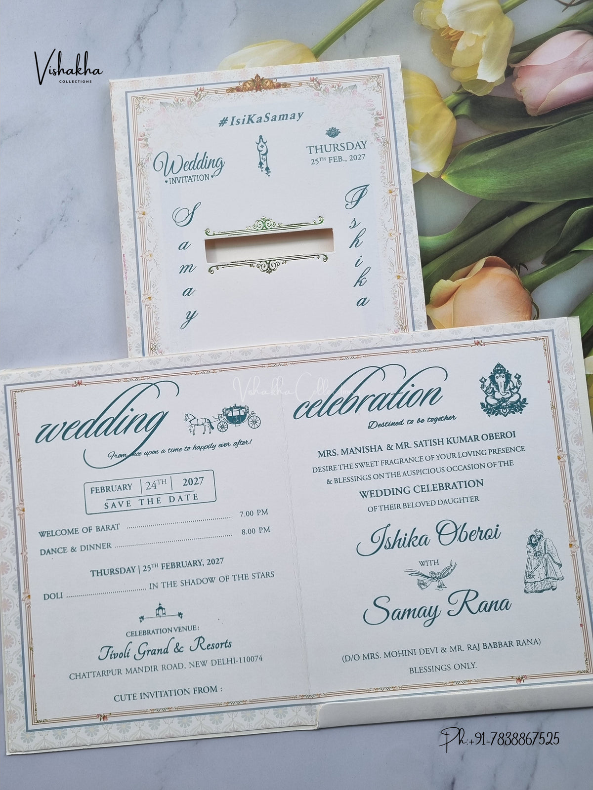 Semi Box Flower Hindu Muslim Christian Sikh Jain invitation Cards ATS-5383 – image 3