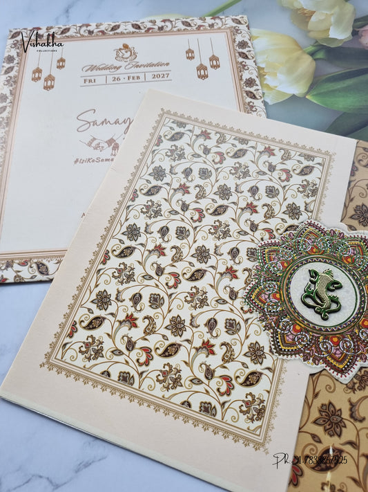 Three Fold Direct Card Rangoli Ganesh Ji Hindu Jain invitation Cards ATS-9113 – image 2