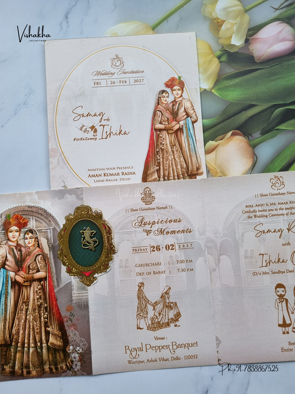 Three Fold Direct Card Dulah Dulhan Ganesh Ji Hindu Jain invitation Cards ATS-9114 – image 3
