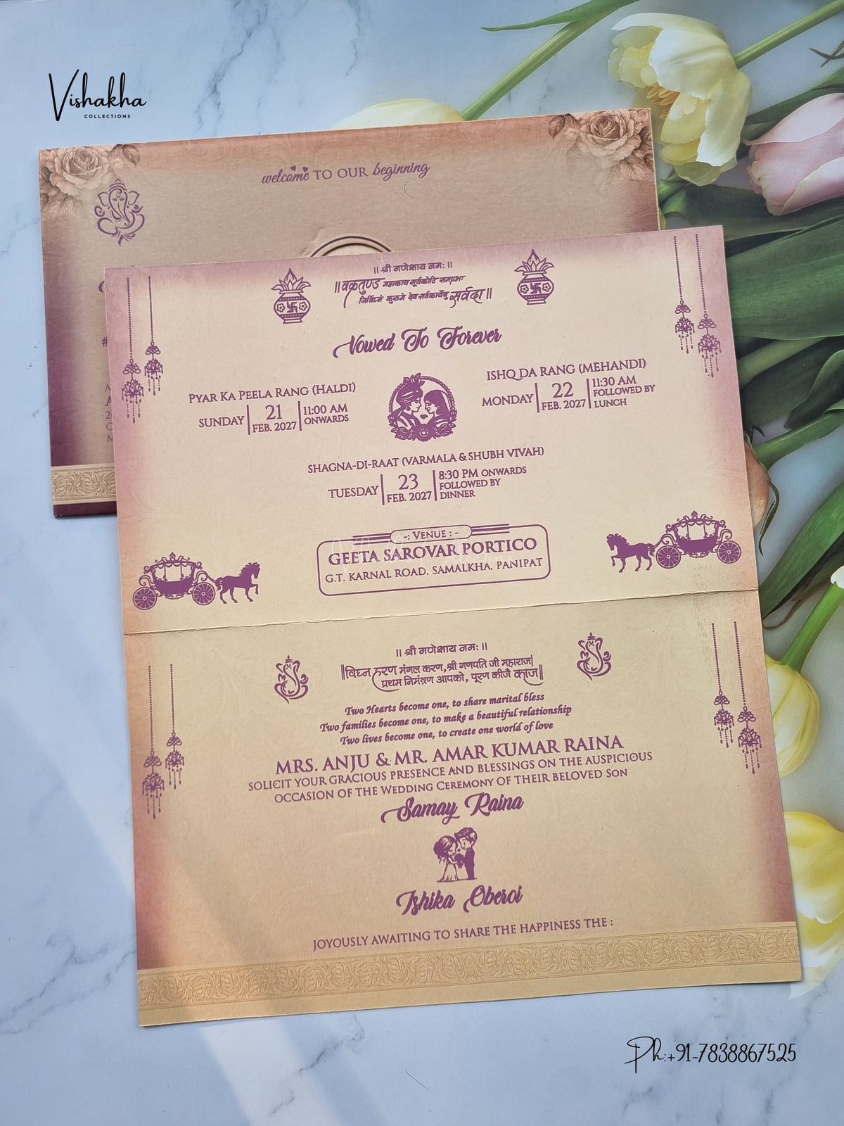 Direct Card Flower Ganesh Ji Hindu Jain invitation Cards ATS-9313 – image 3