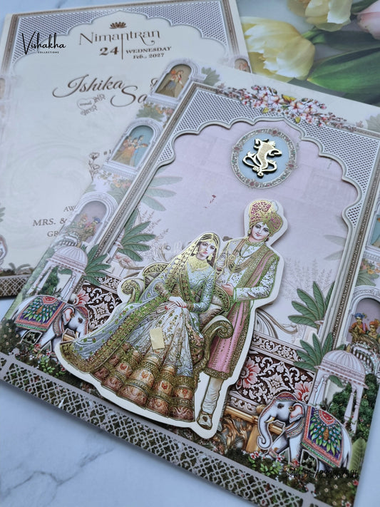 Three Fold Direct Card Dulah Dulhan Ganesh Ji Hindu Jain invitation Cards ATS-9326 – image 2