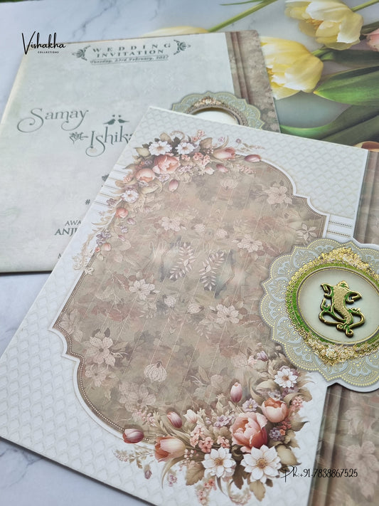 Three Fold Direct Card Rangoli Ganesh Ji Hindu Jain invitation Cards ATS-9343 – image 2