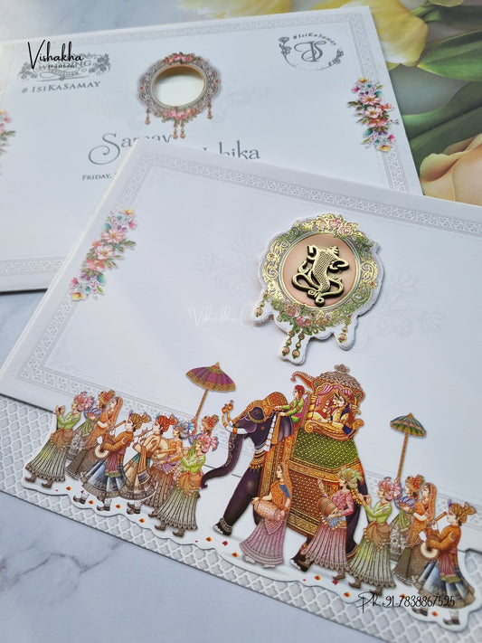 Three Fold Dulah Dulhan Barat Ganesh Ji Hindu Jain invitation Cards ATS-9347 – image 2
