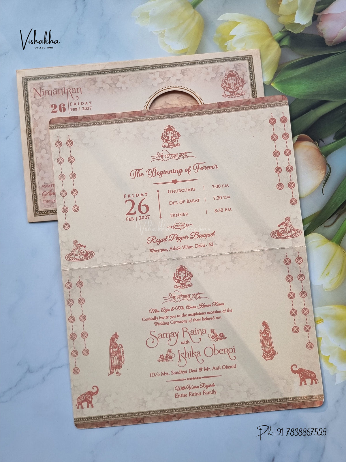 Dulah Dulhan Ganesh Ji Hindu Jain invitation Cards ATS-9367 – image 3