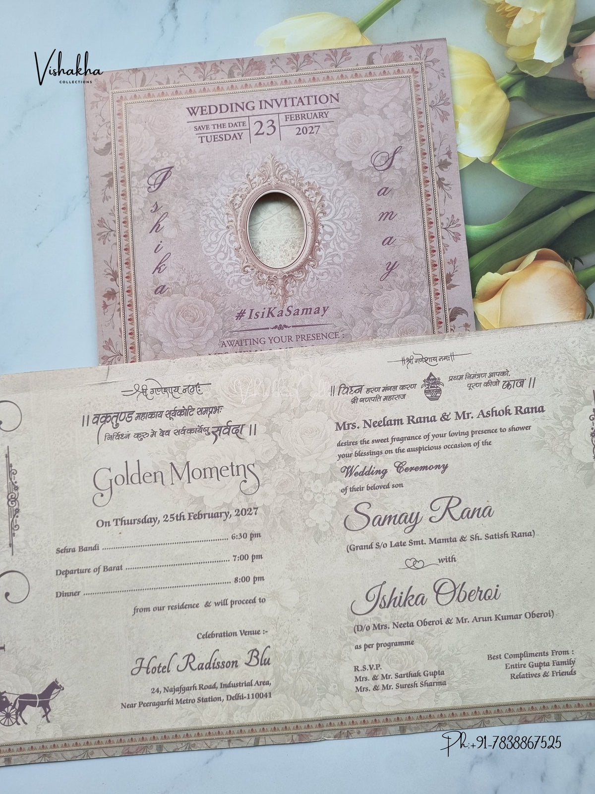 Direct Card Flower Ganesh Ji Hindu Jain invitation Cards ATS-9376 – image 3