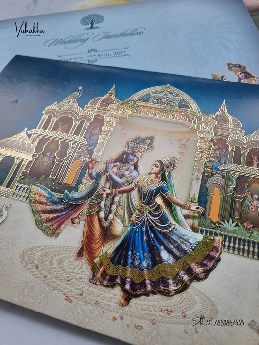 Radha Krishna Raj Mahal Peacock Hindu Jain invitation Cards CR-1902 – image 2