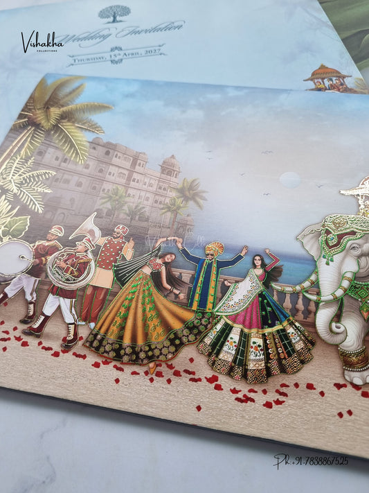 Barat Dulah Dulhan Hathi Hindu Sikh Jain invitation Cards CR-1906-MGI – image 2