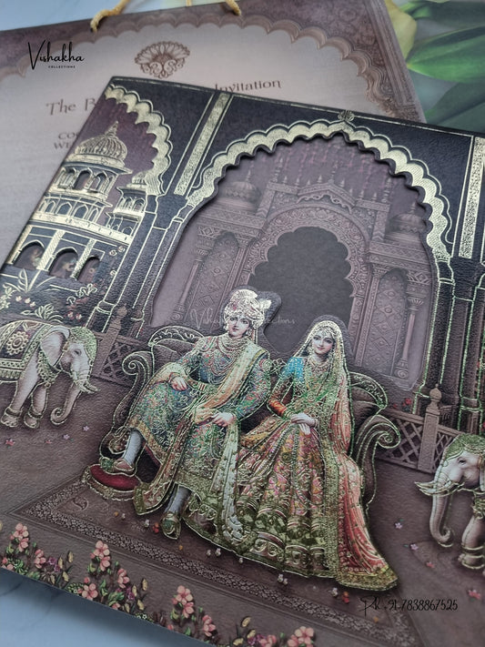 Carry Bag Dulah Dulhan Raj Mahal Hathi Hindu Sikh Jain invitation Cards CR-401 – image 2