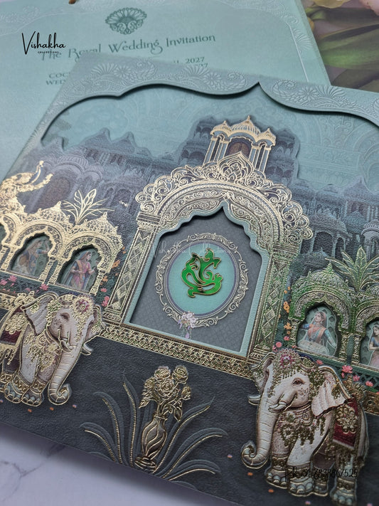 Acrylic Carry Bag Ganesh Ji Raj Mahal Hathi Hindu Jain invitation Cards CR-402 – image 2