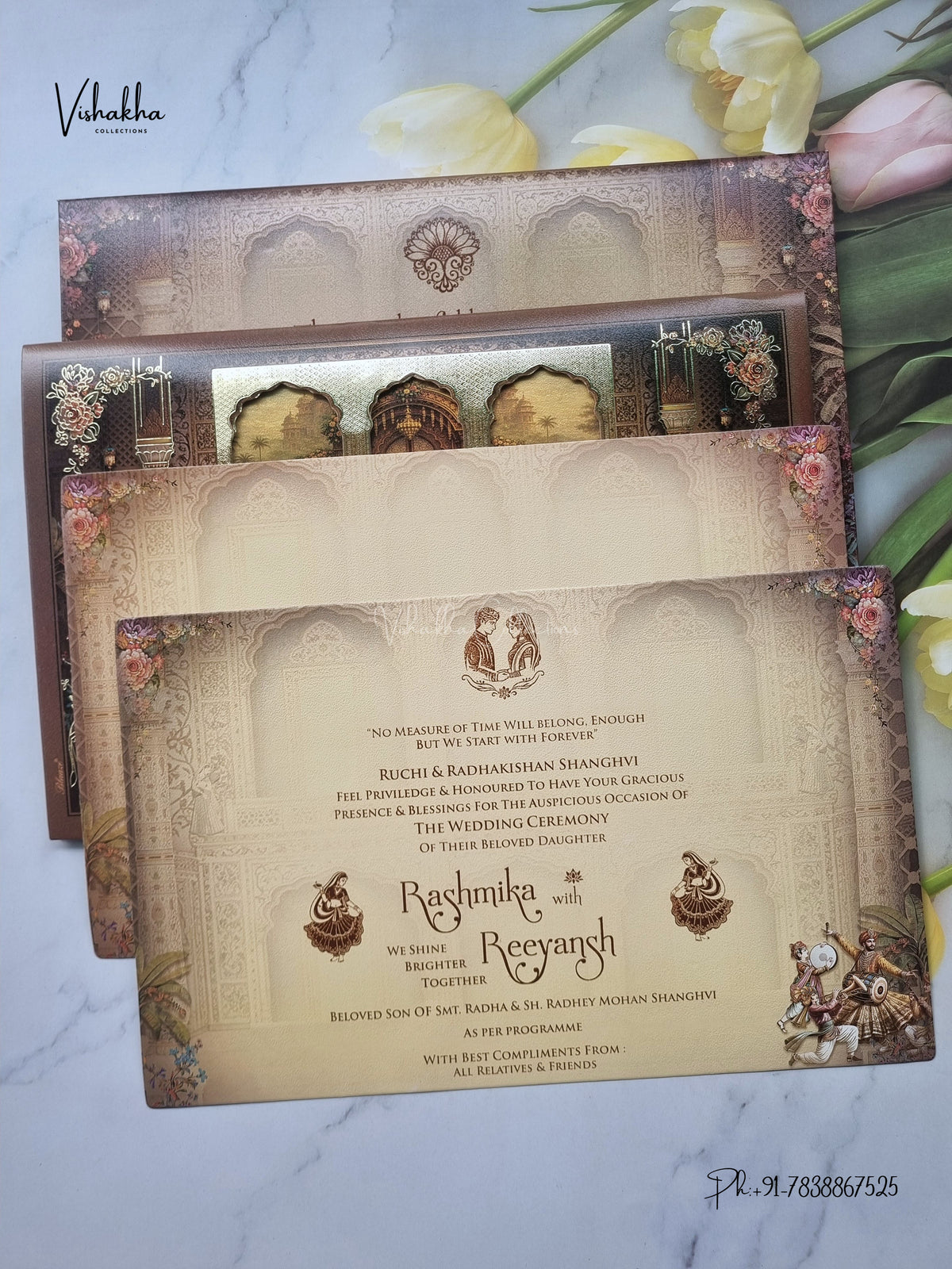 Laser Cut Dulah Dulhan Jharokha Raj Mahal Hindu Sikh Jain invitation Cards CR-405 – image 3