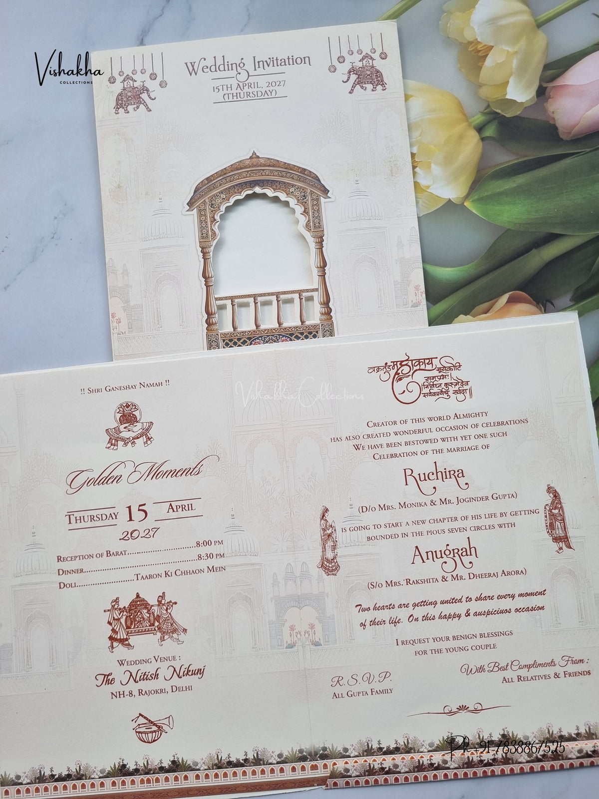 Dulah Dulhan Raj Mahal Jharokha Hindu Sikh Jain invitation Cards CR-411 – image 3