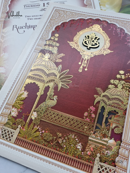 Ganesh Ji Jharokha Peacock Hindu Jain invitation Cards CR-412-1 – image 2