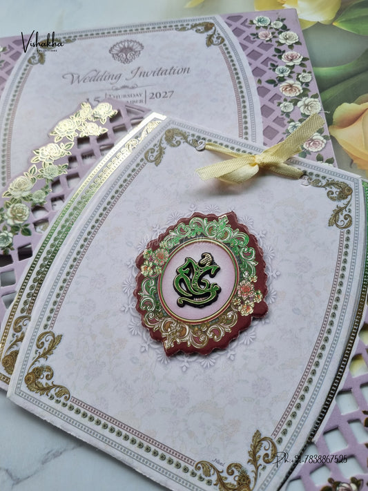 Laser Cut Ribbon Ganesh Ji Rose Jaali Hindu Jain invitation Cards CR-438 – image 2