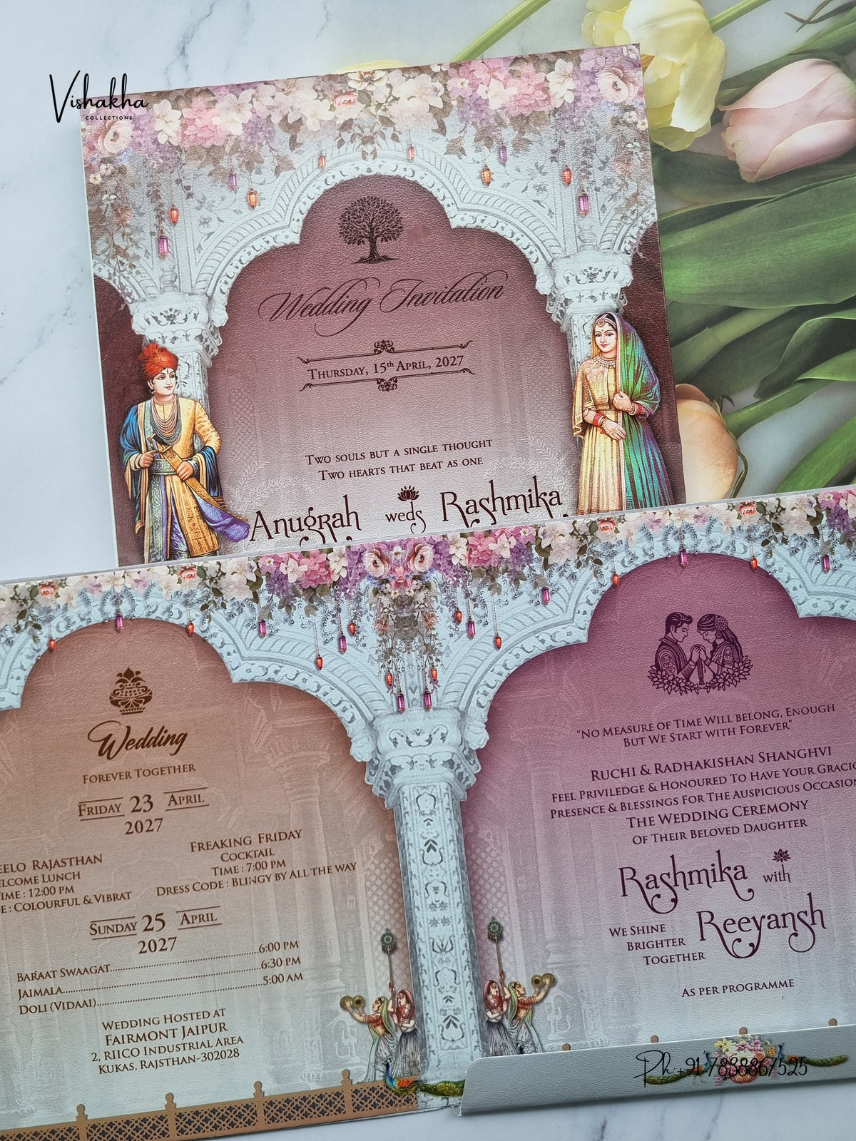 Acrylic Ganesh Ji Dulah Dulhan Jharokha Hindu Jain invitation Cards CR-444 – image 3