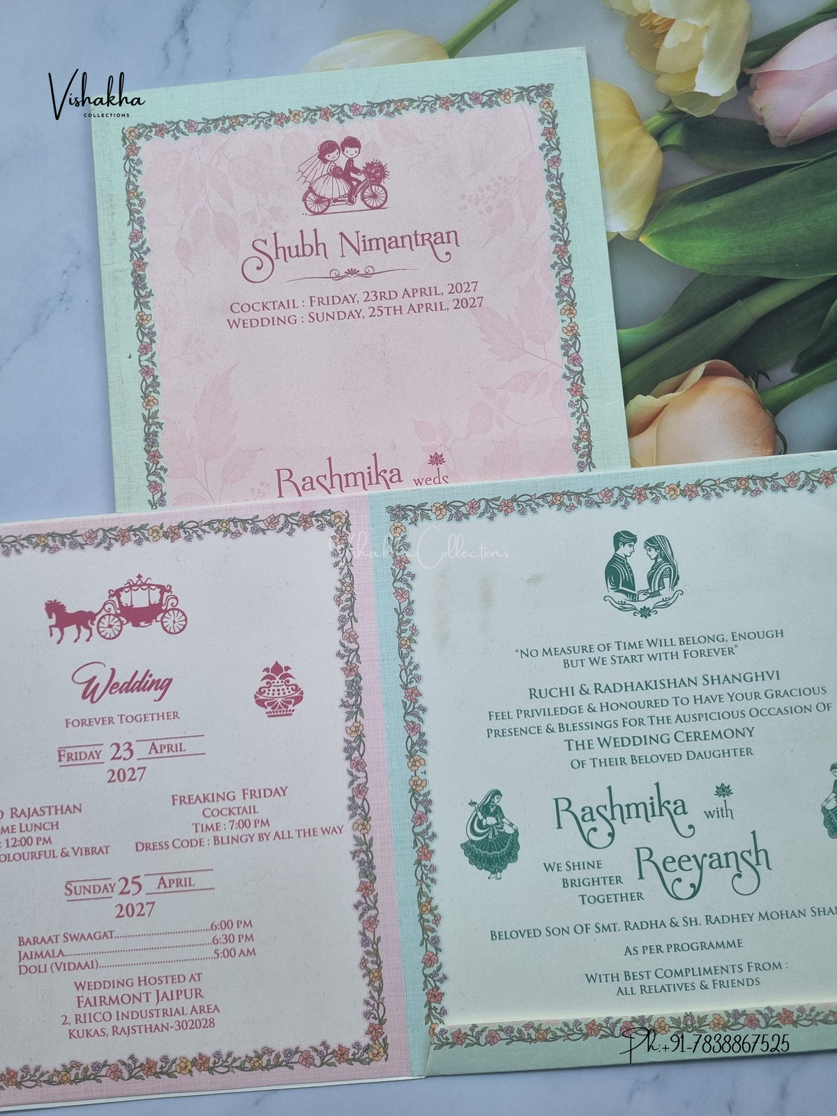 Ganesh Ji Jharokha Flower Hindu Jain invitation Cards CR-448 – image 3
