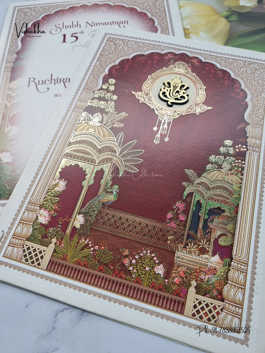 Ganesh Ji Jharokha Peacock Hindu Jain invitation Cards CR-454 – image 2
