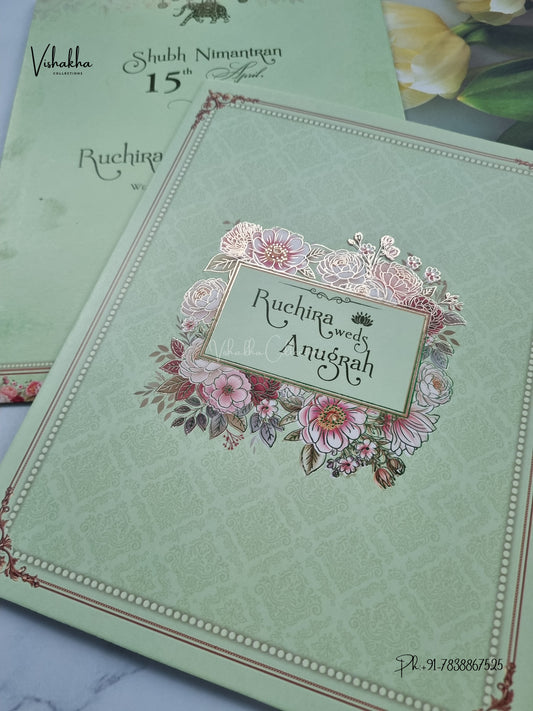Flower Hindu Muslim Christian Sikh Jain invitation Cards CR-460 – image 2