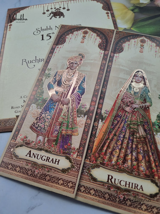 Double Door Dulah Dulhan Raj Mahal Hindu Sikh Jain invitation Cards CR-464 – image 2