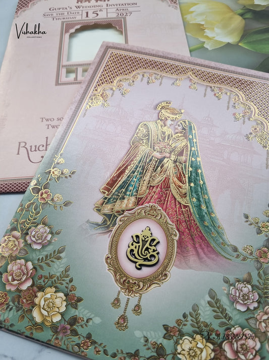 Ganesh Ji Dulah Dulhan Rose Hindu Jain invitation Cards CR-470 – image 2