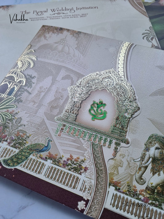 Ganesh Ji Jharokha Raj Mahal Hindu Jain invitation Cards CR-473-1 – image 2