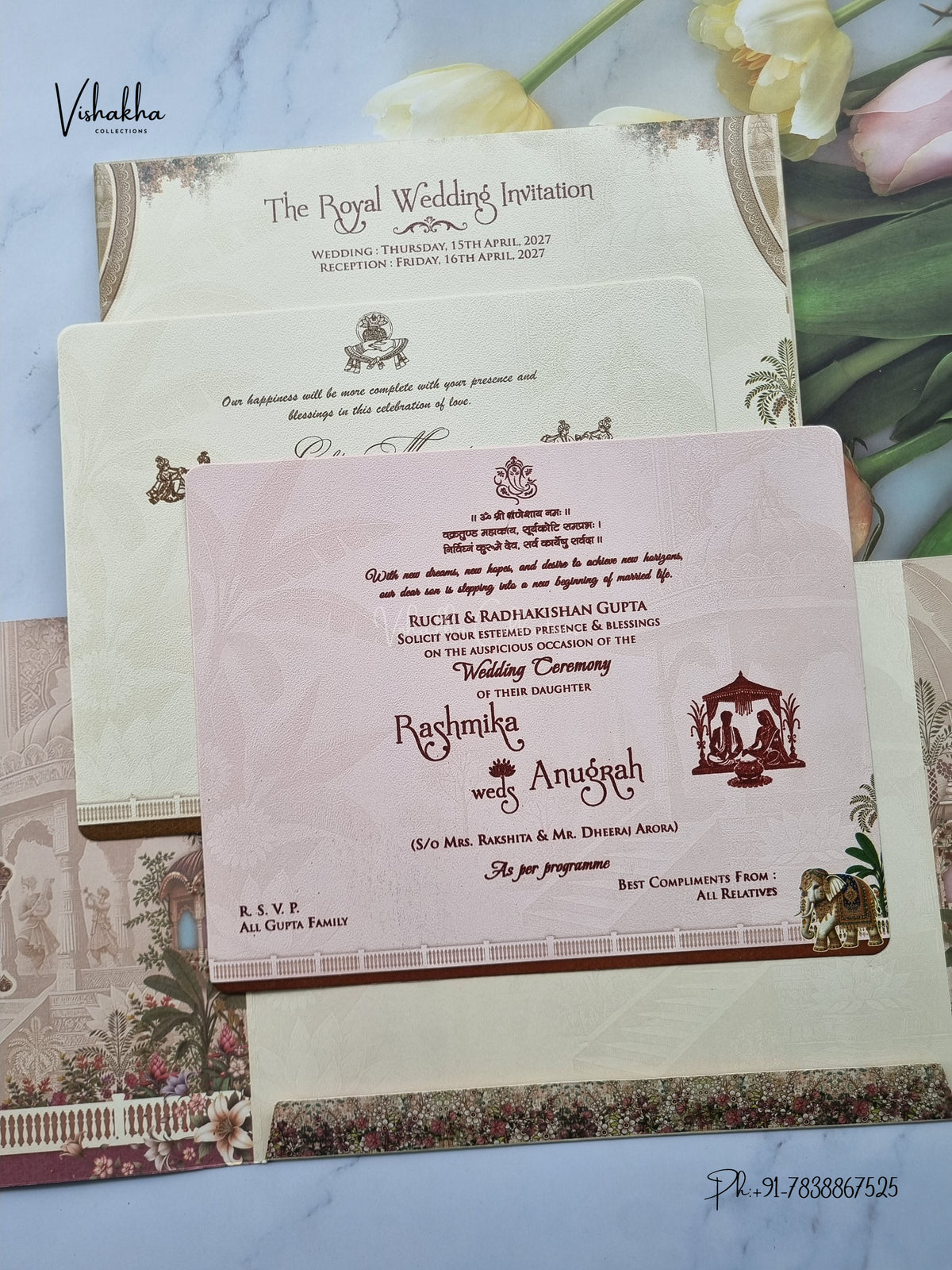 Ganesh Ji Jharokha Hathi Hindu Jain invitation Cards CR-473 – image 3