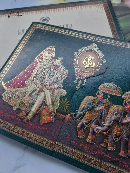Double Door Ganesh Ji Dulah Dulhan Hathi Hindu Jain invitation Cards CR-474 – image 2