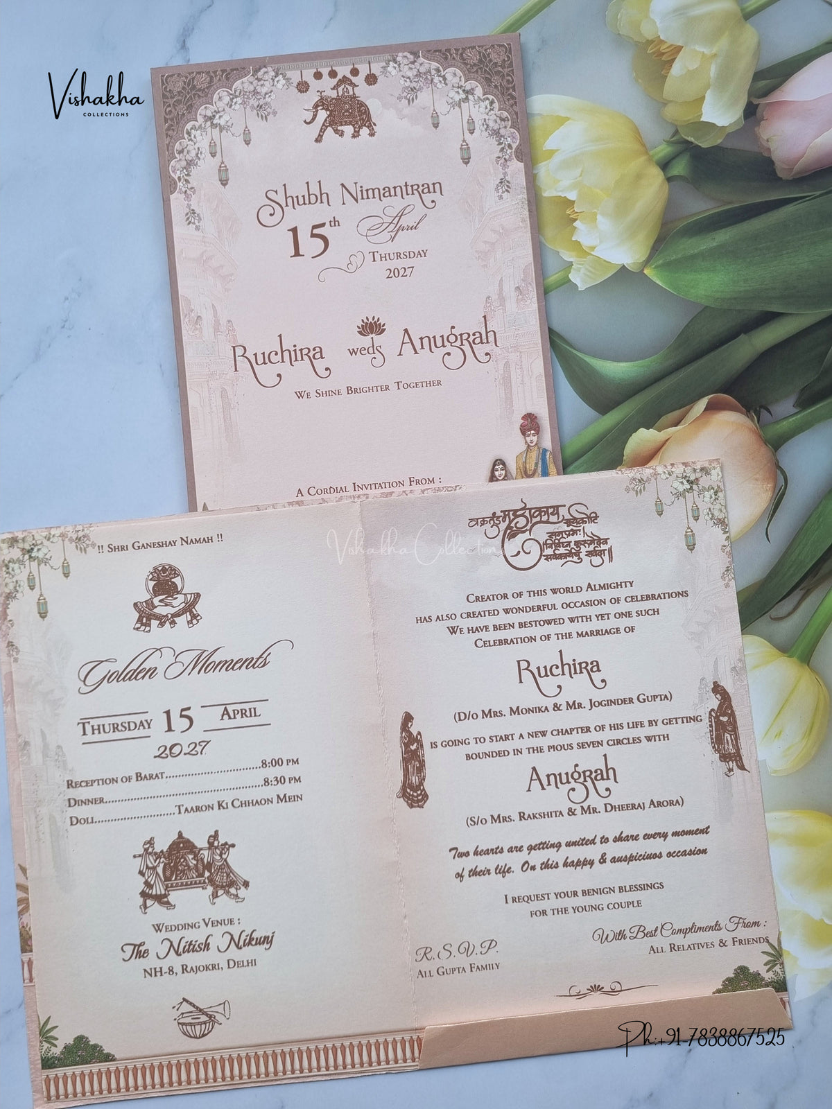 Ganesh Ji Dulah Dulhan Peacock Hindu Jain invitation Cards CR-485 – image 3