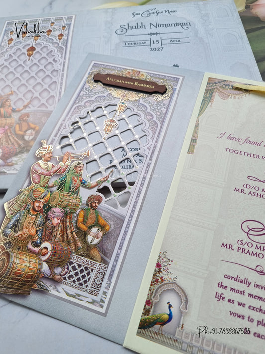 Laser Cut Acrylic Ribbon Jaali Jharokha Hindu Muslim Christian Sikh Jain invitation Cards CR-494 – image 2