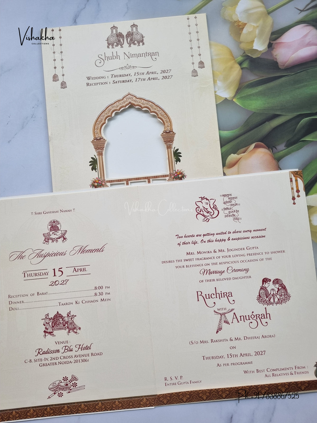 Ganesh Ji Dulah Dulhan Peacock Hindu Jain invitation Cards CR-498 – image 3