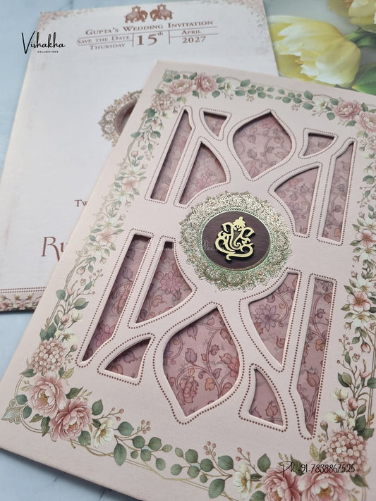 Laser Cut Ganesh Ji Geometric Flower Hindu Jain invitation Cards CR-501 – image 2