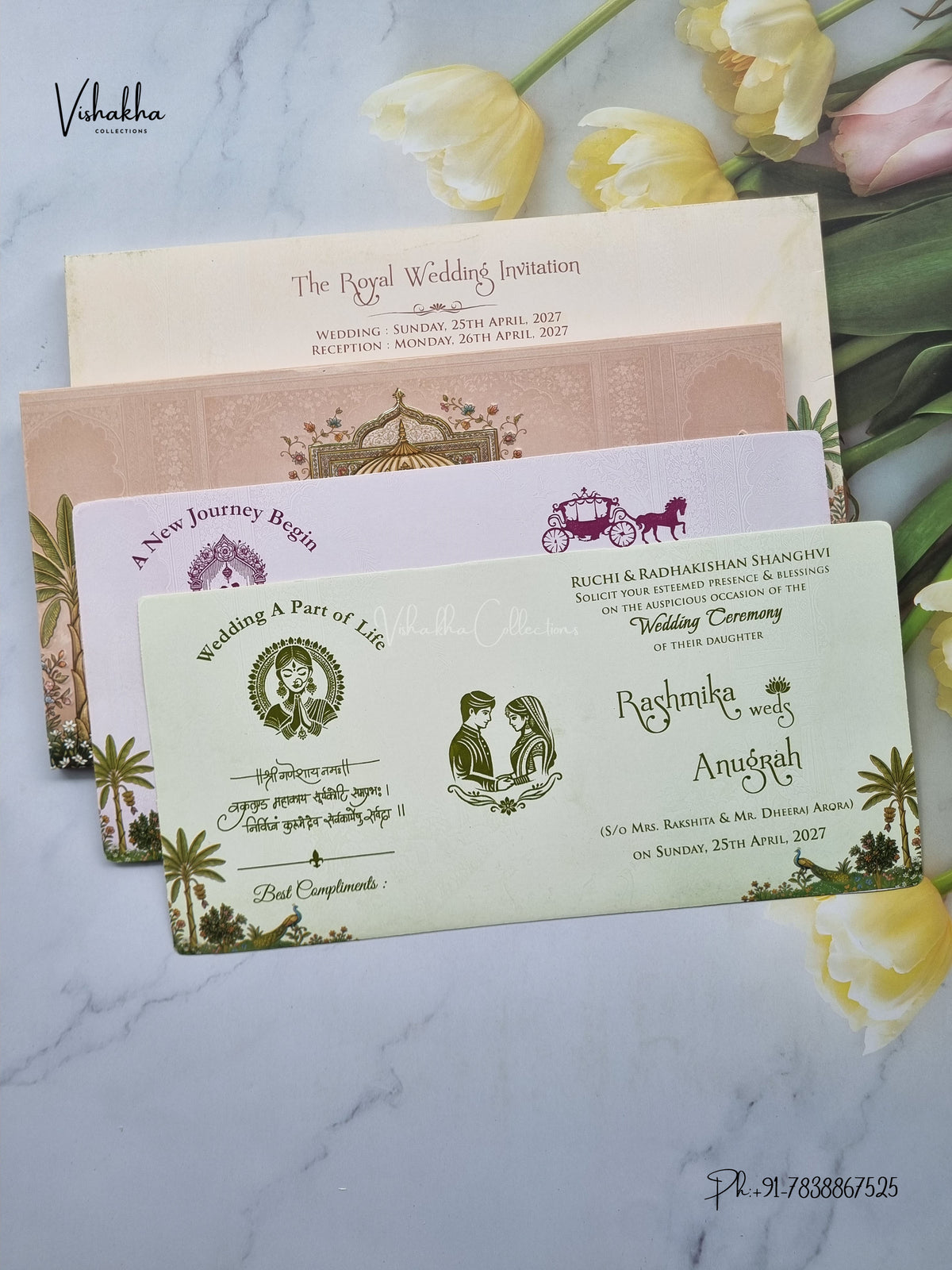Acrylic Ganesh Ji Jharokha Peacock Hindu Jain invitation Cards CR-503 – image 3