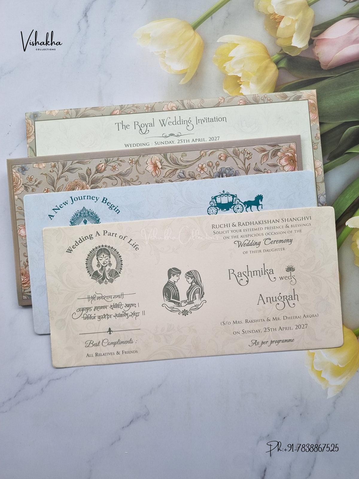 Acrylic Flower Rose Hindu Muslim Christian Sikh Jain invitation Cards CR-504 – image 3