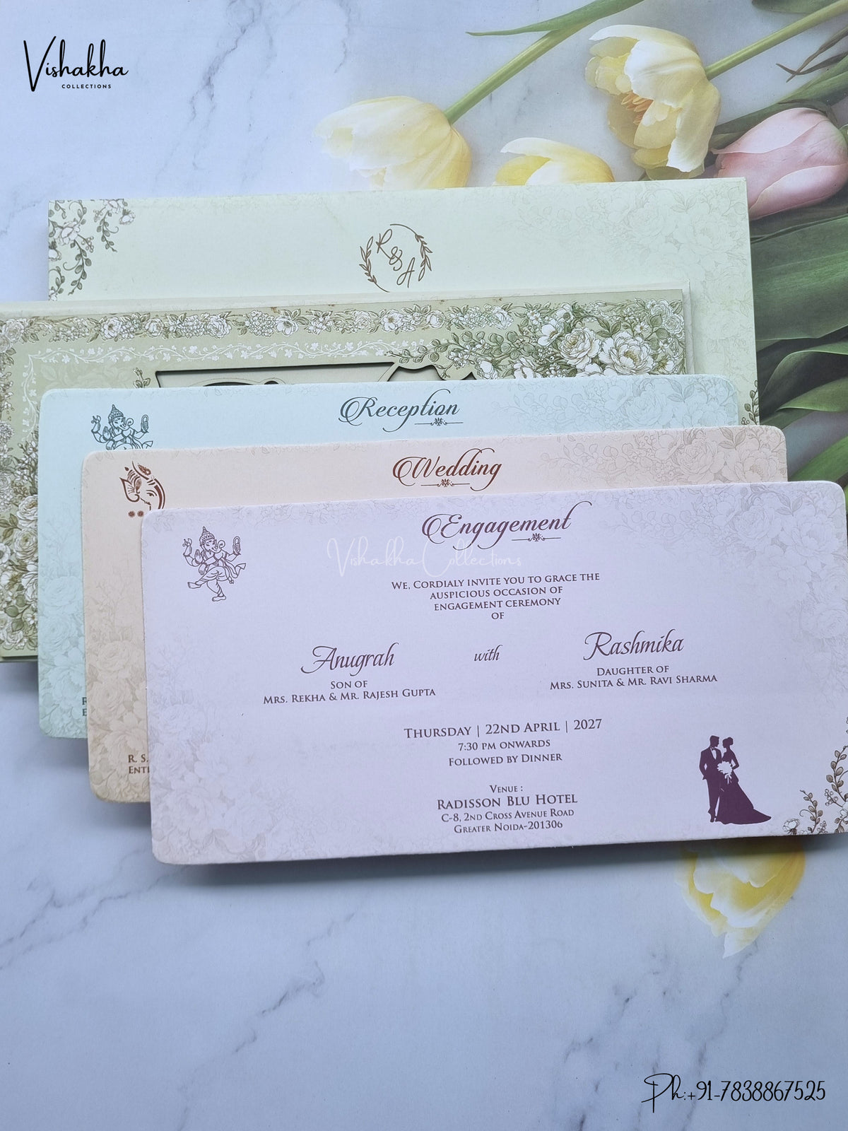 Semi Box Laser Cut Flower Rose Hindu Muslim Christian Sikh Jain invitation Cards CR-505 – image 3
