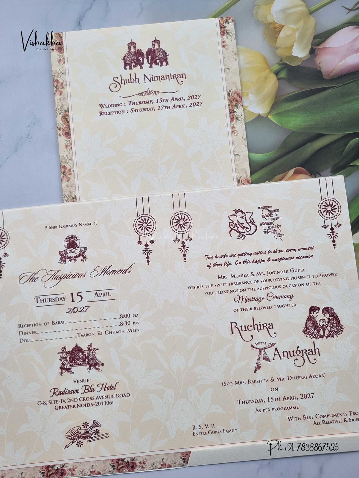Ganesh Ji Flower Rose Hindu Jain invitation Cards CR-514 – image 3