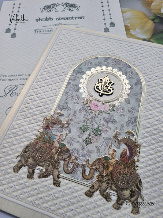 Ganesh Ji Hathi Dulah Dulhan Hindu Jain invitation Cards CR-547 – image 2