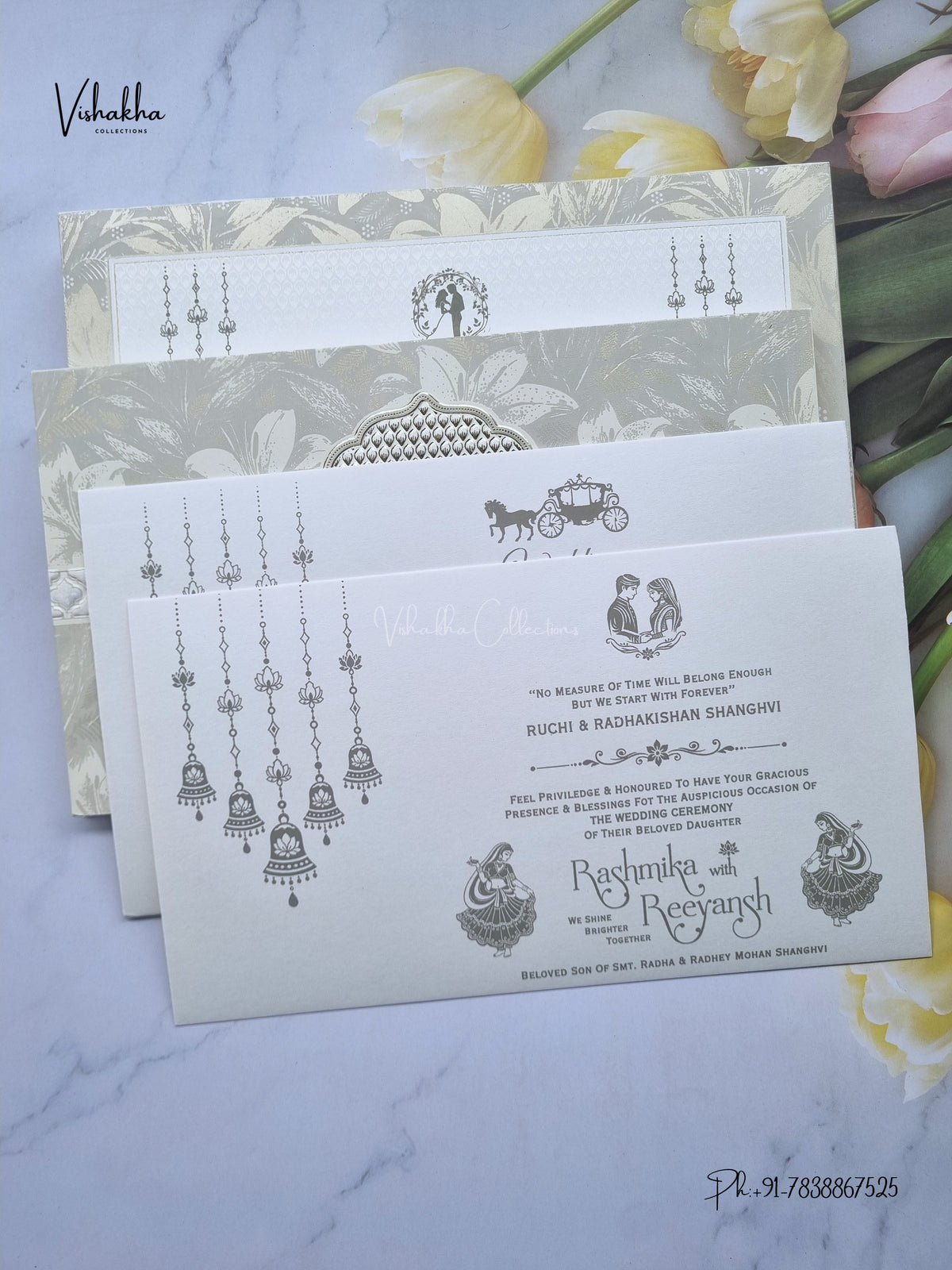 Flower Hindu Muslim Christian Sikh Jain invitation Cards CR-562 – image 3