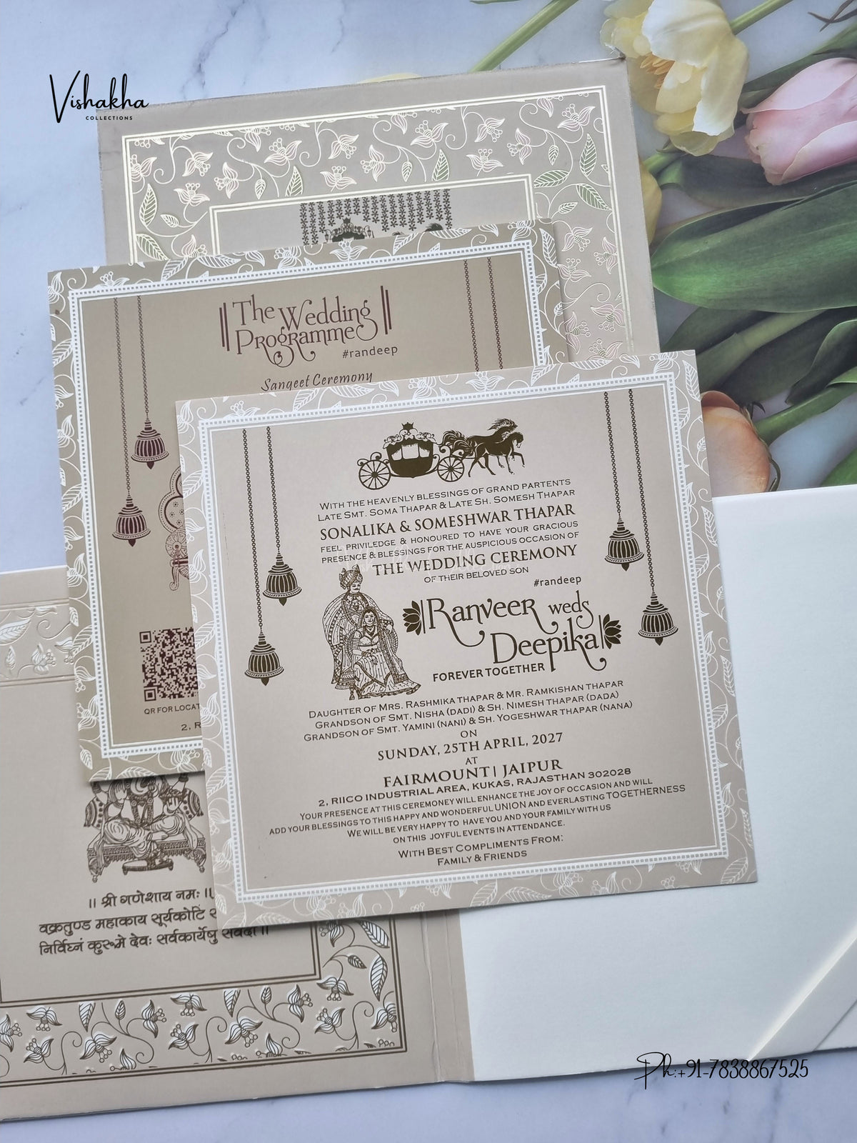 Semi Box Flower Hindu Muslim Christian Sikh Jain invitation Cards CR-581 – image 3