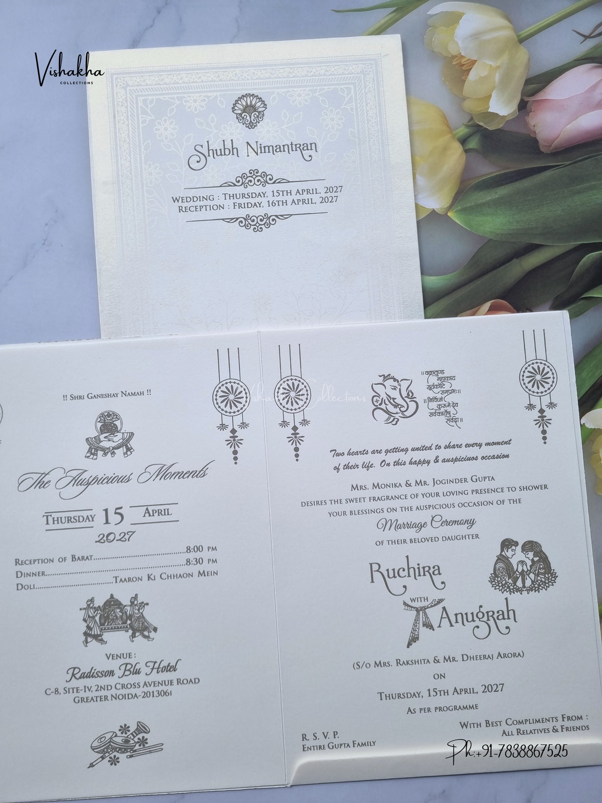 Flower Hindu Muslim Christian Sikh Jain invitation Cards CR-717C – image 3