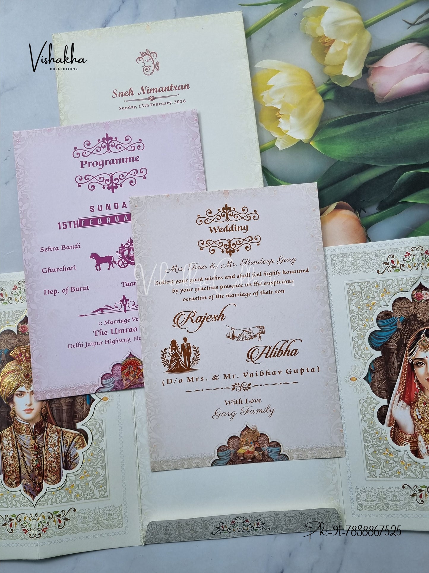 Semi Box Dulah Dulhan Double Door Hindu Cream And Multicolor Colored invitation Cards NA-1125-46