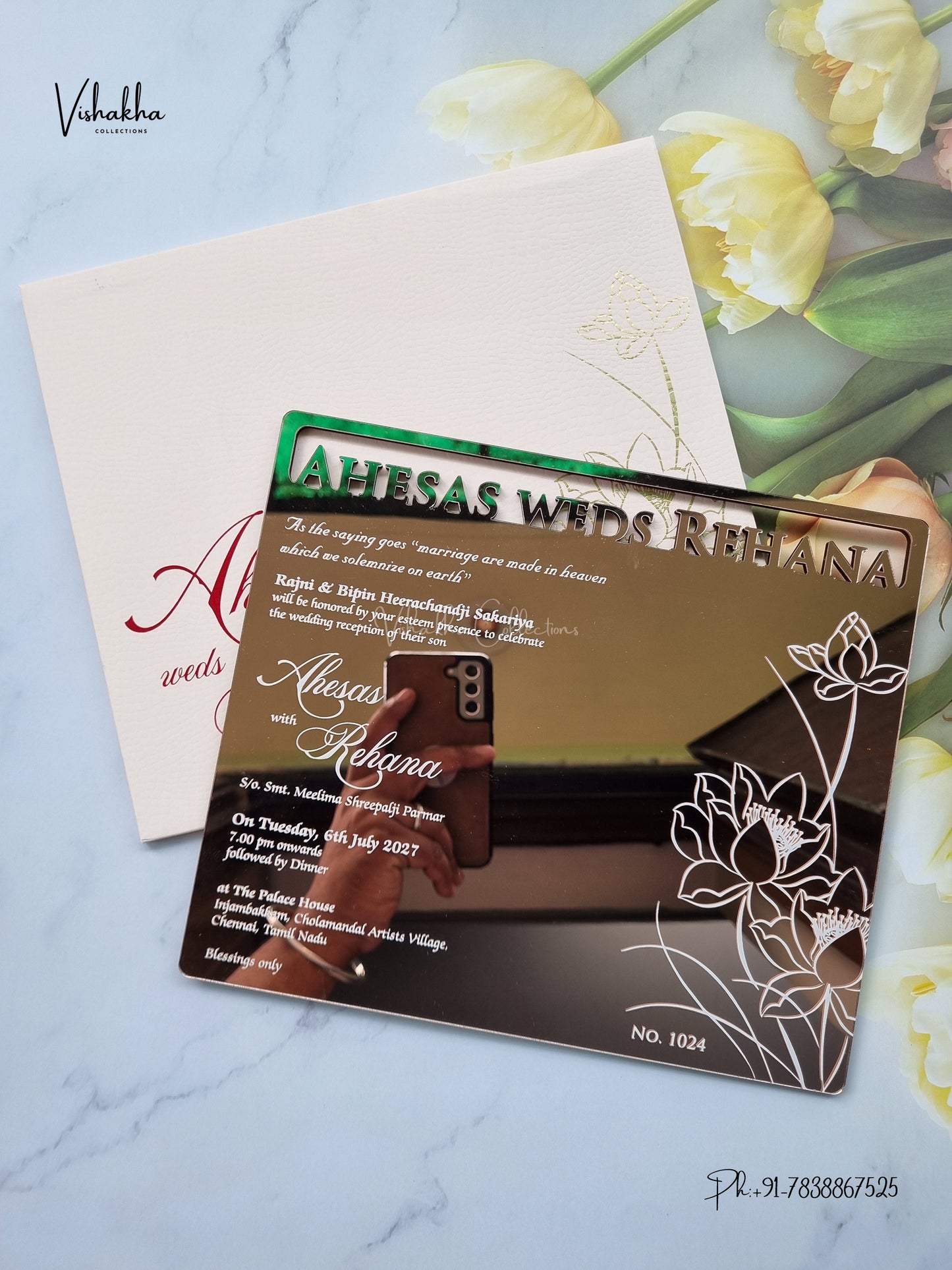 Semi Box Acrylic Flower Hindu Muslim Christian Sikh Jain invitation Cards LN-1024 – image 3