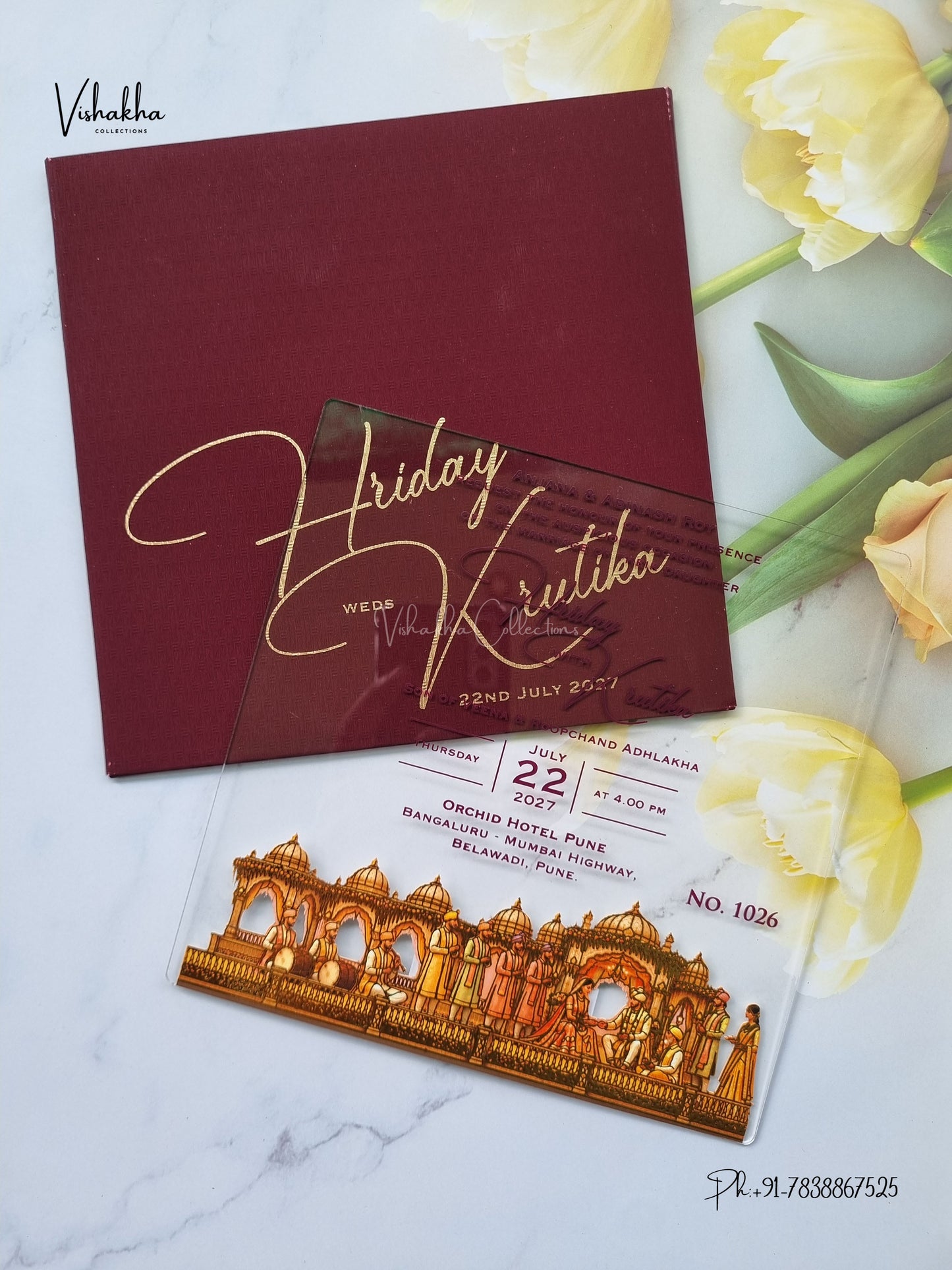Acrylic Royal Hindu Muslim Christian Sikh Jain invitation Cards LN-1026 – image 3