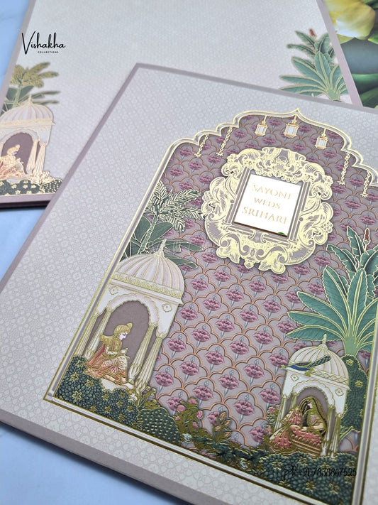 Semi Box Royal Dulah Dulhan Hindu Muslim Christian Sikh Jain invitation Cards LN-752 – image 2