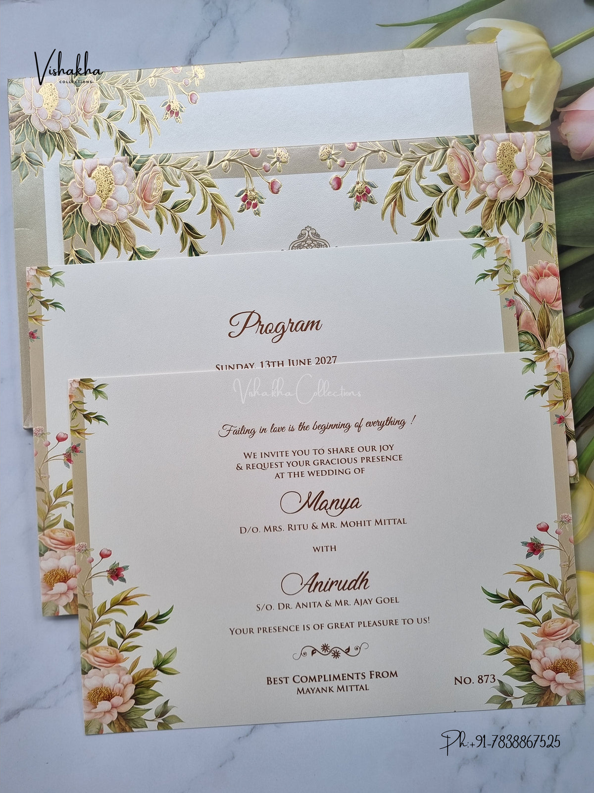 Semi Box Flower Hindu Muslim Christian Sikh Jain invitation Cards LN-873 – image 3