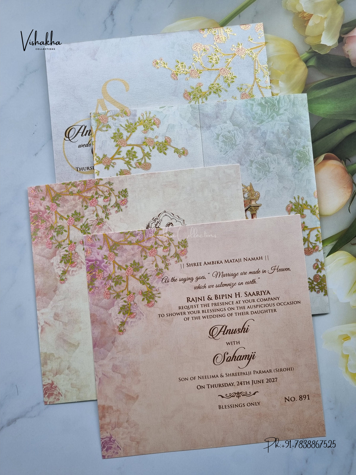 Semi Box Double Door Horse Flower Hindu Muslim Christian Sikh Jain invitation Cards LN-891 – image 3