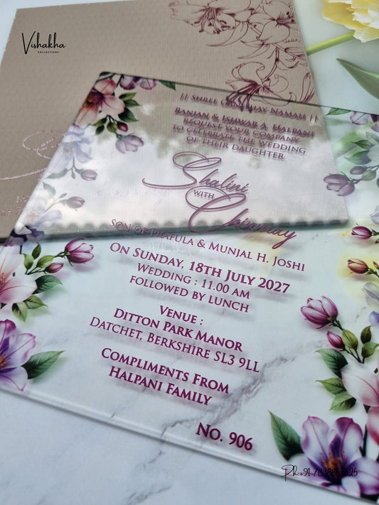 Semi Box Acrylic Flower Hindu Muslim Christian Sikh Jain invitation Cards LN-906 – image 2