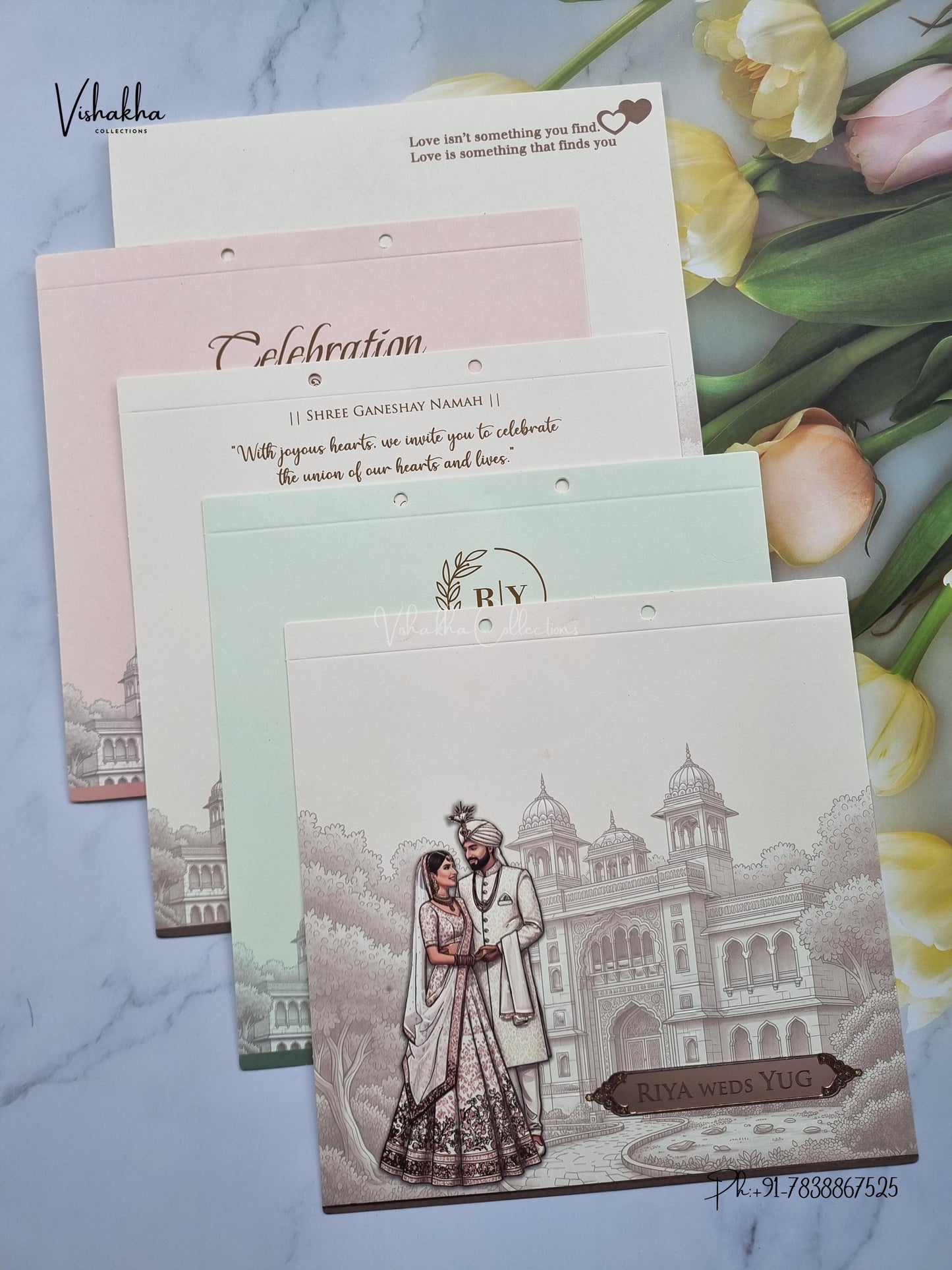 Semi Box Ribbon Dulah Dulhan Hindu Muslim Christian Sikh Jain invitation Cards LN-930 – image 3