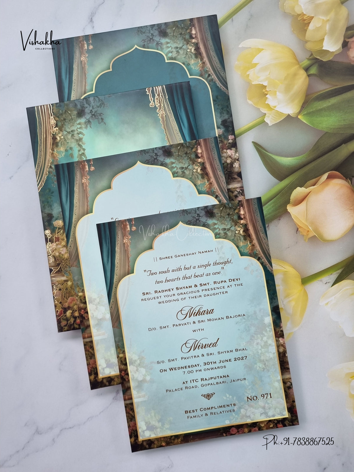 Semi Box Padded Flower Hindu Muslim Christian Sikh Jain invitation Cards LN-971 – image 3