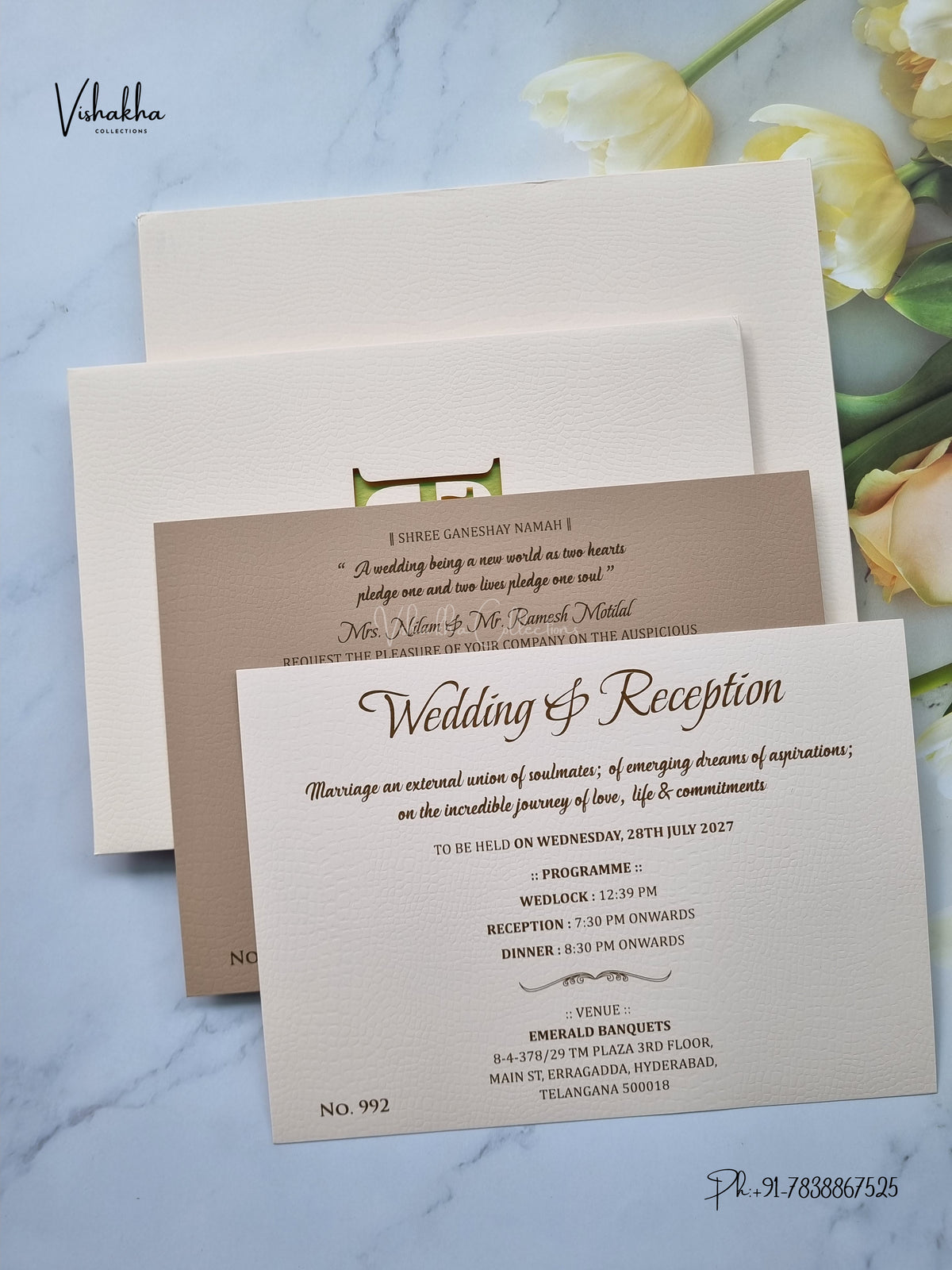 Semi Box Laser Cut Padded Hindu Muslim Christian Sikh Jain invitation Cards LN-992 – image 3
